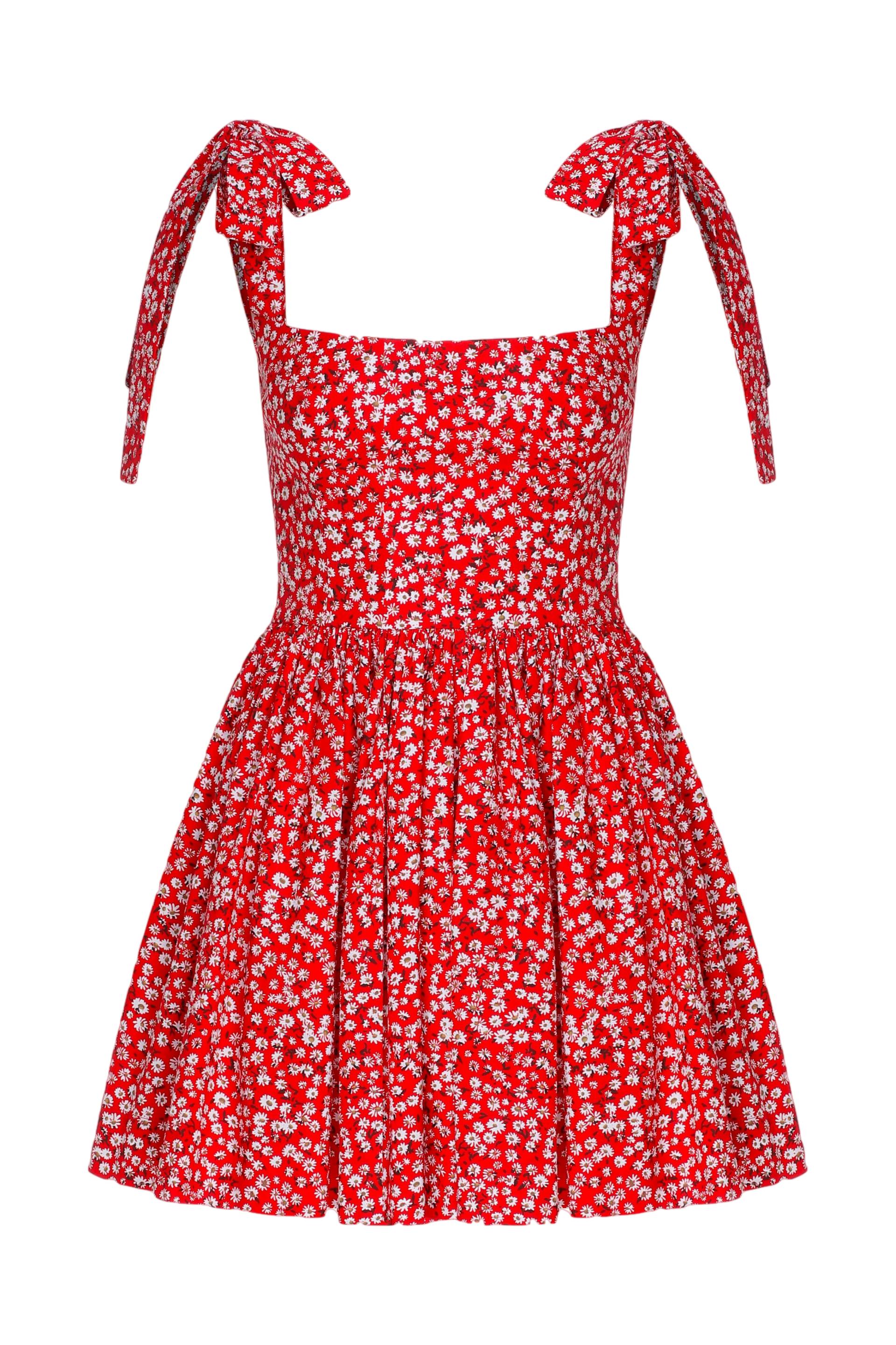 Audree Floral Print Poplin Mini Dress in Candy Red von Nazli Ceren