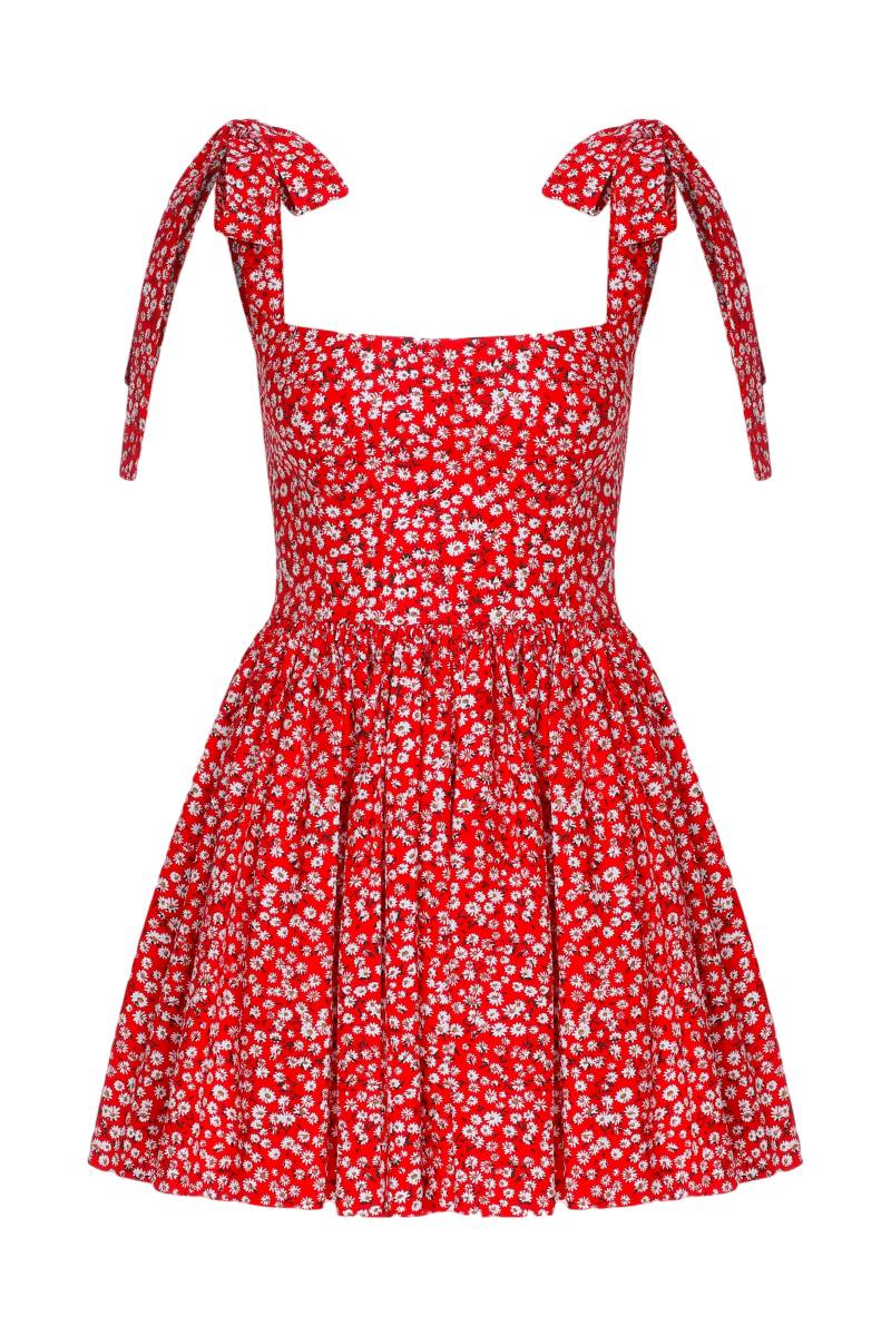Nazli Ceren | Audree Floral Print Poplin Mini Dress in Candy Red | Women's Red Mini dresses von Nazli Ceren