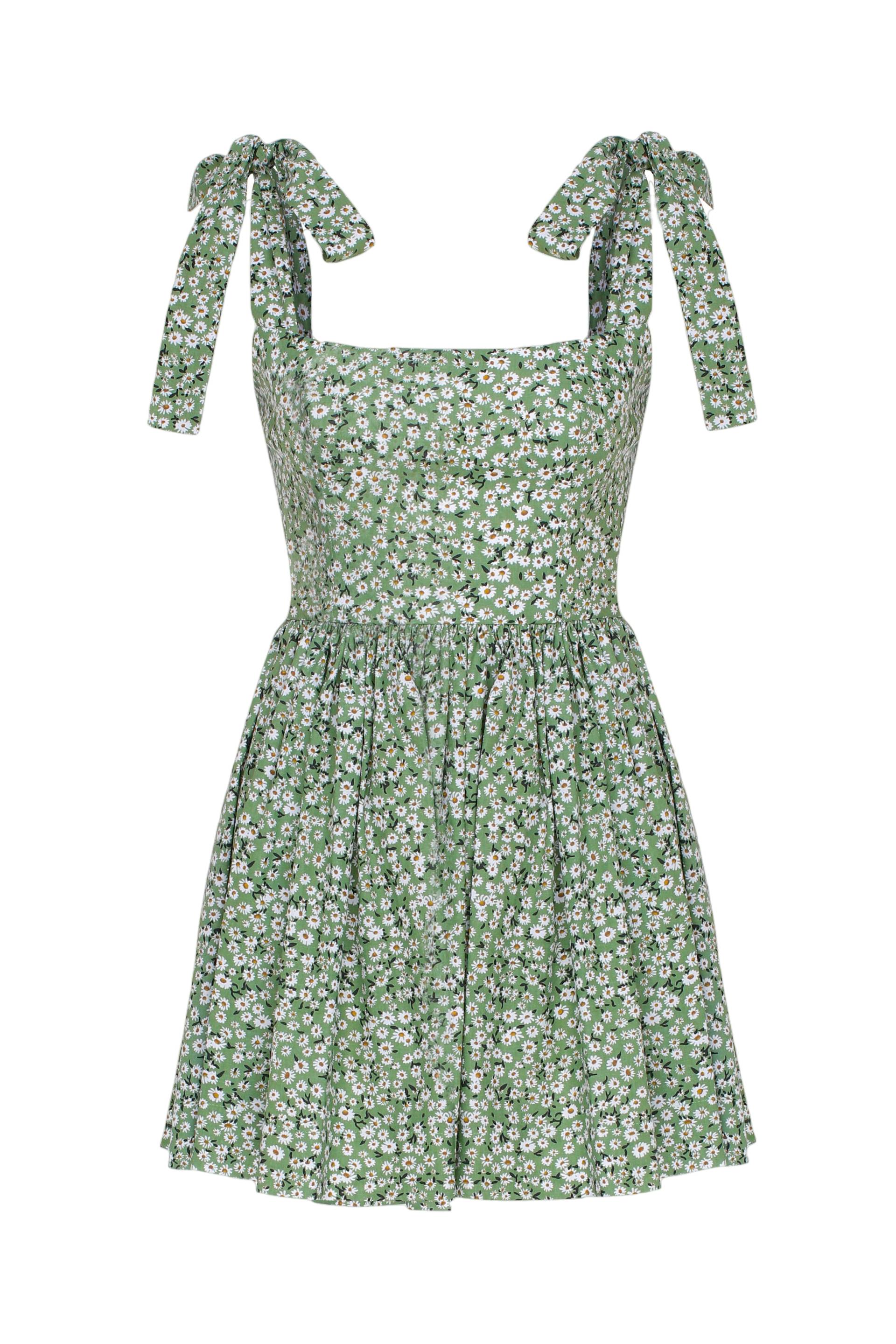 Audree Floral Print Poplin Mini Dress in Spring Green von Nazli Ceren