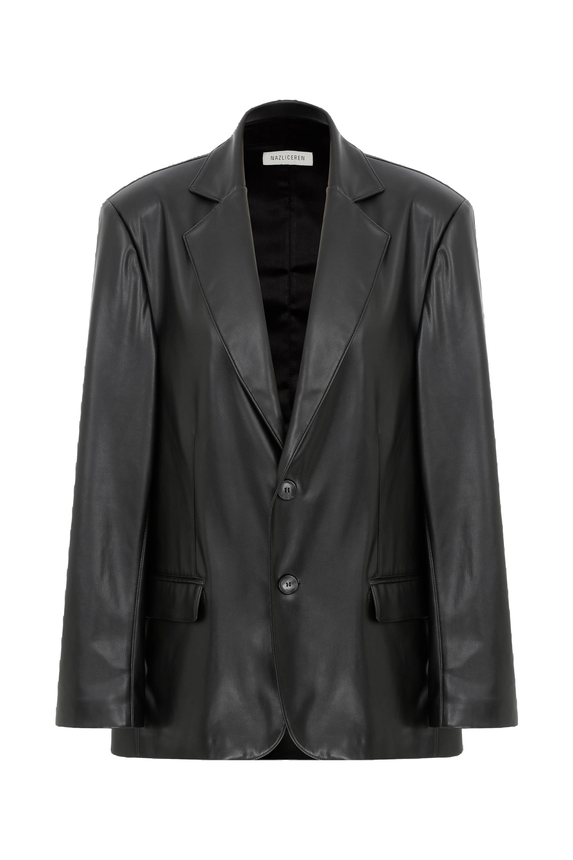 Boxy Oversize Vegan Leather Blazer in Noire - Black - M - Nazli Ceren - Blazers Boxy Oversize Vegan Leather Blazer in Noire - Black - M - Nazli Ceren - Blazers von Nazli Ceren