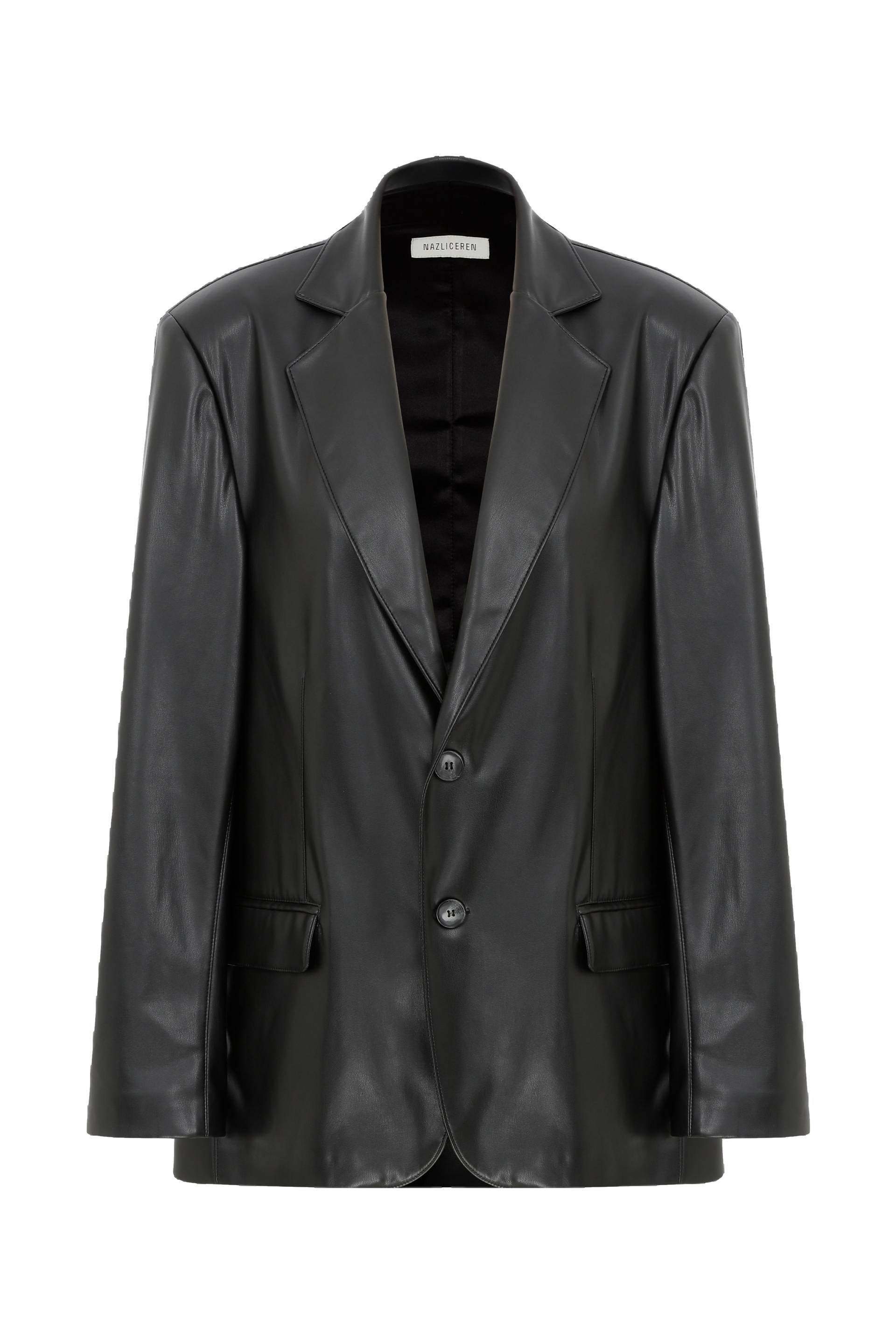 Boxy Oversize Vegan Leather Blazer in Noire von Nazli Ceren