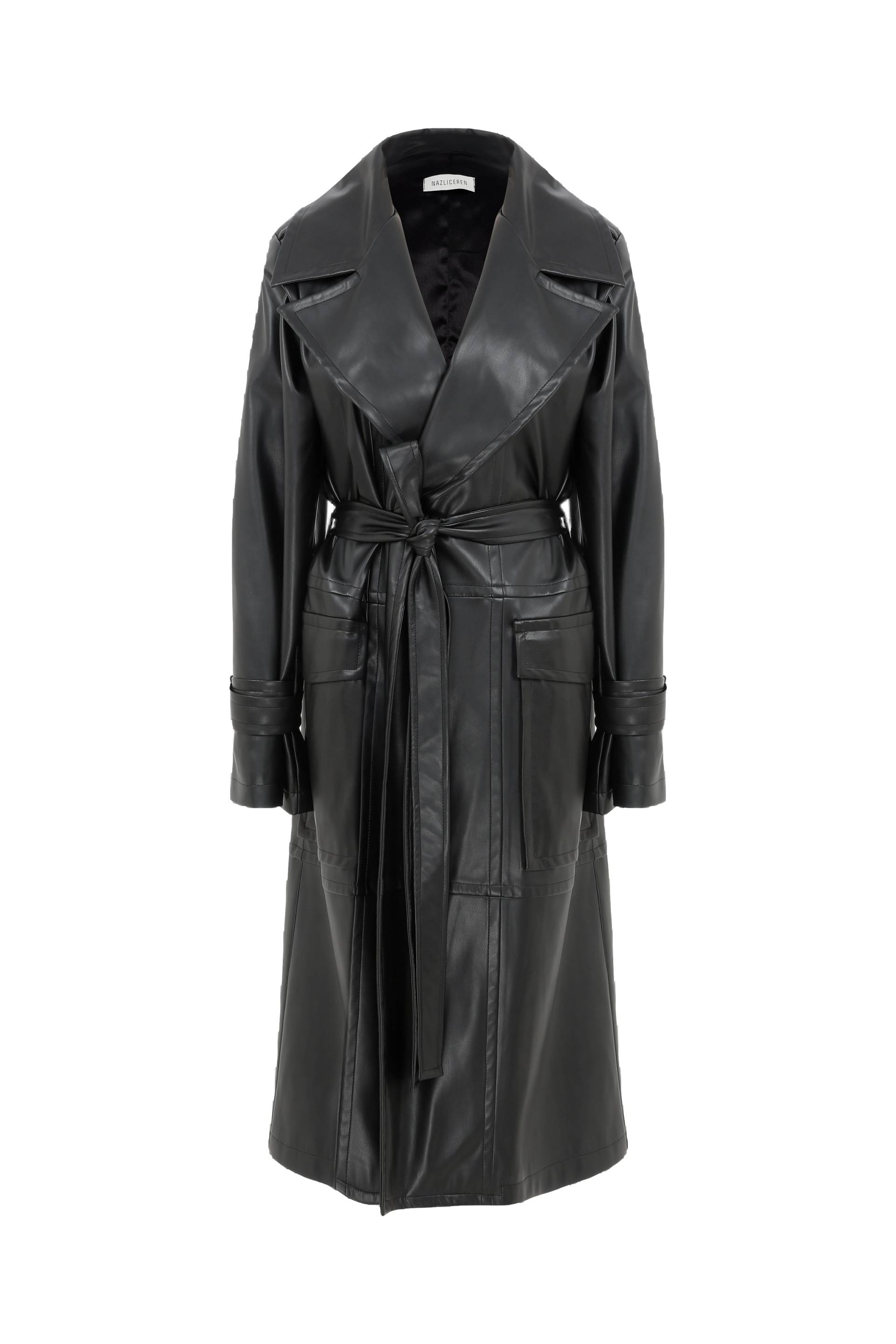 Cecile Vegan Leather Trenchcoat in Noire von Nazli Ceren