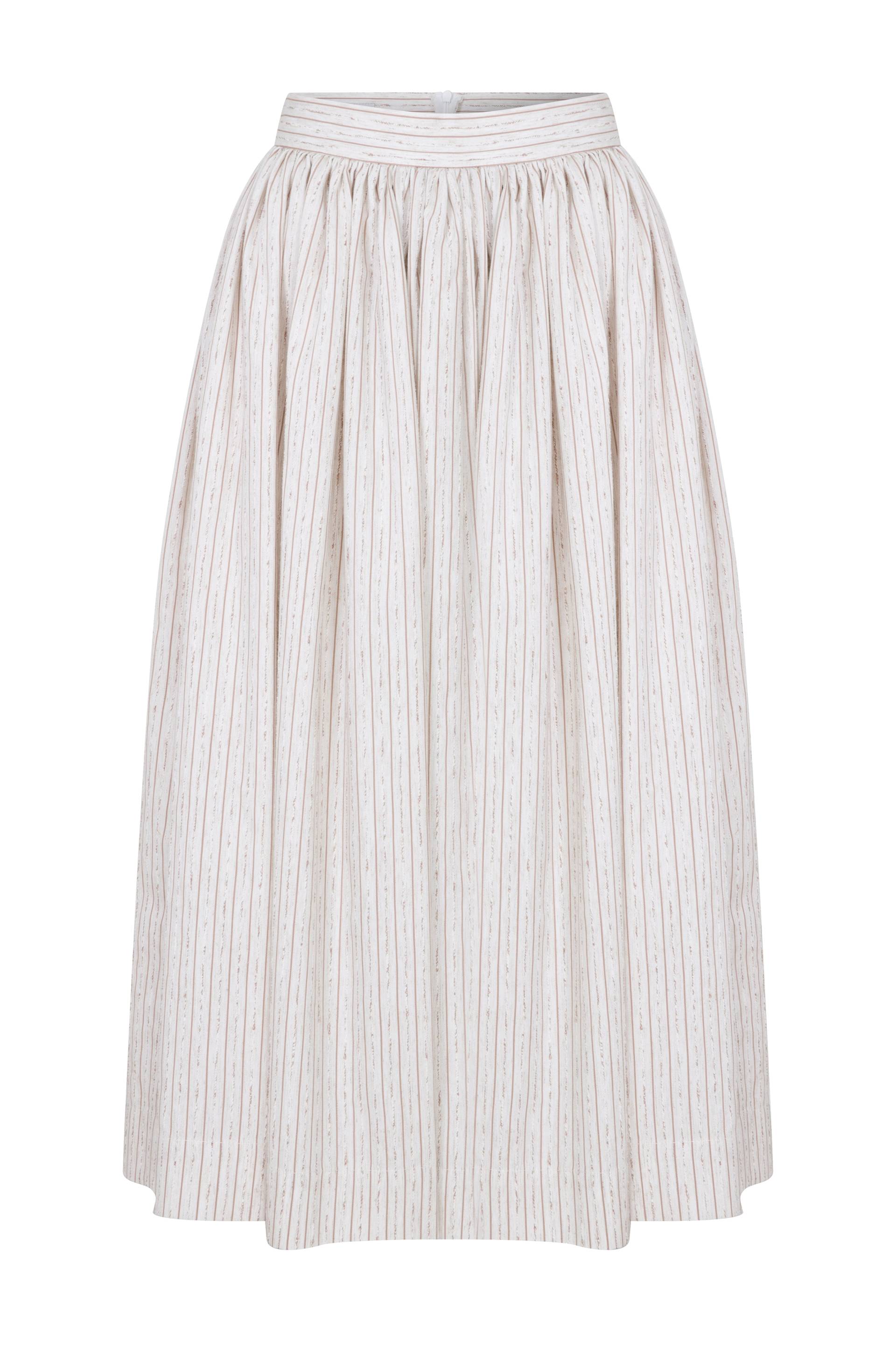 Lou Lou Striped Linen Midi Skirt in Walnut von Nazli Ceren