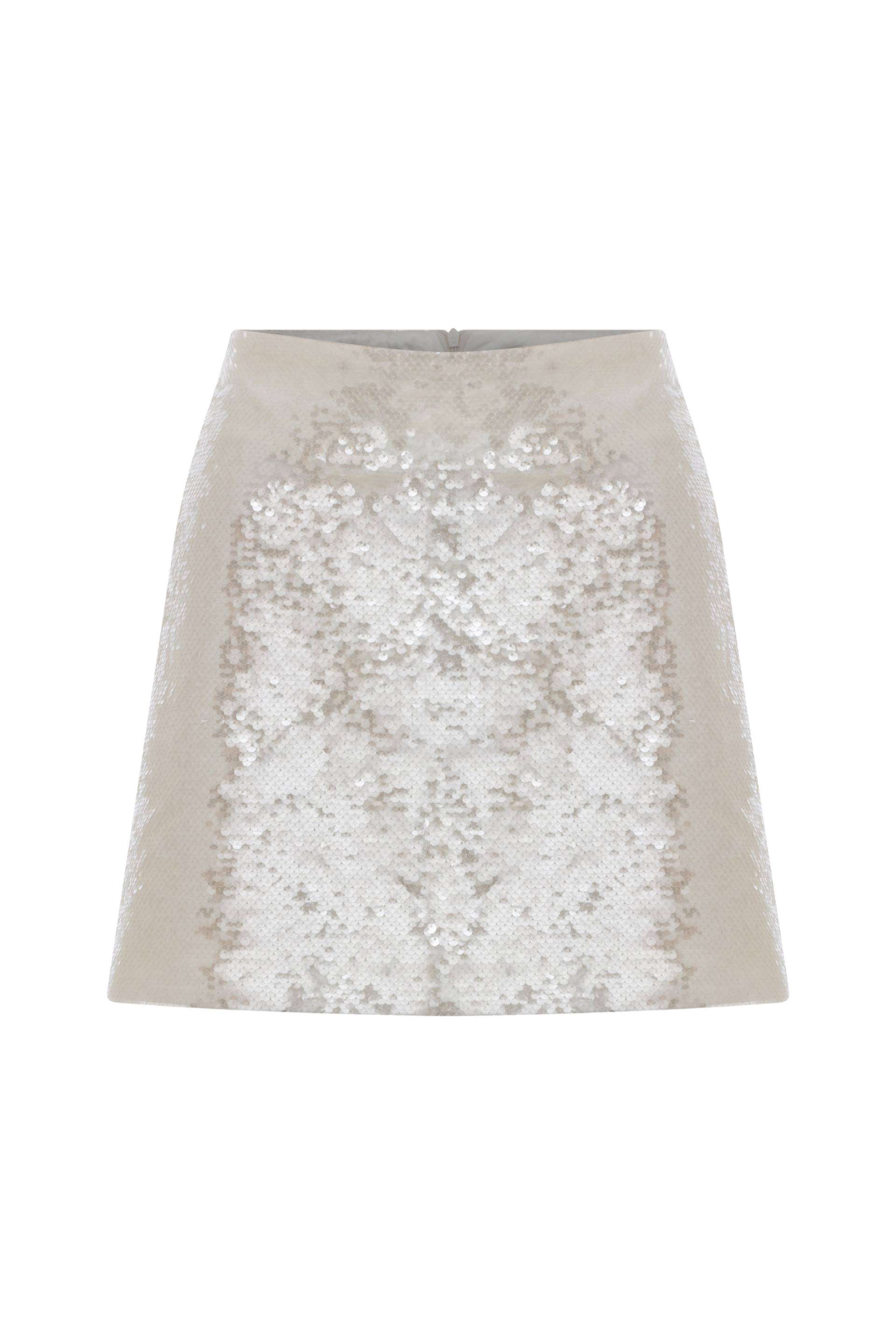 Nazli Ceren | Marde A-Line Sequin Mini Skirt In Cloud Cream | Women's Antique White Mini skirts Nazli Ceren | Marde A-Line Sequin Mini Skirt In Cloud Cream | Women's Antique White Mini skirts von Nazli Ceren