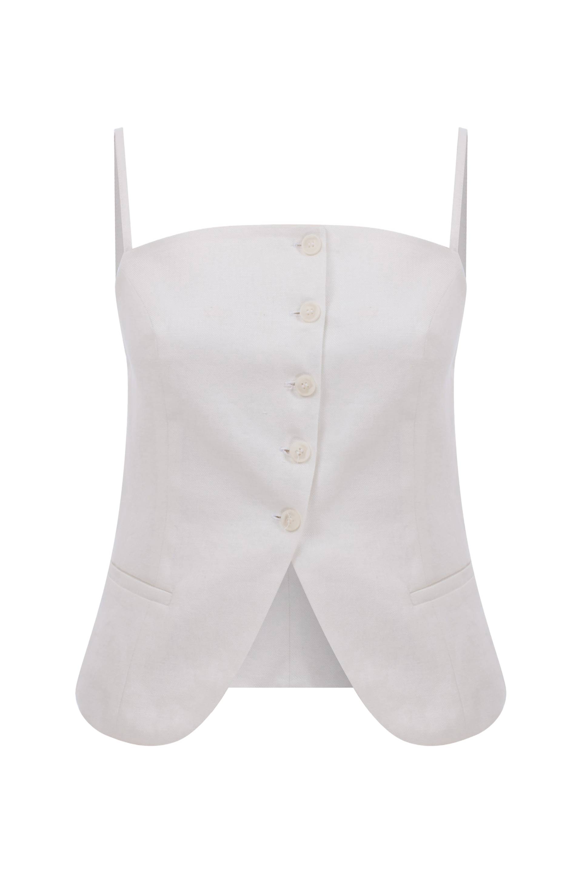 Marona Linen Top In White - White - M - Nazli Ceren - Tops Marona Linen Top In White - White - M - Nazli Ceren - Tops von Nazli Ceren