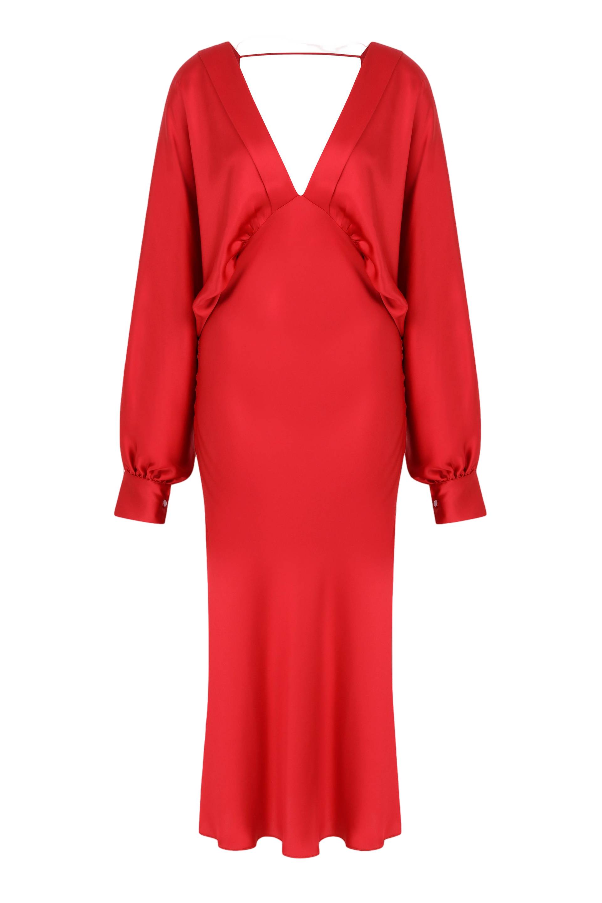 Mila V Neck Satin Dress in Rouge - Red - M - Nazli Ceren - Midi dresses von Nazli Ceren