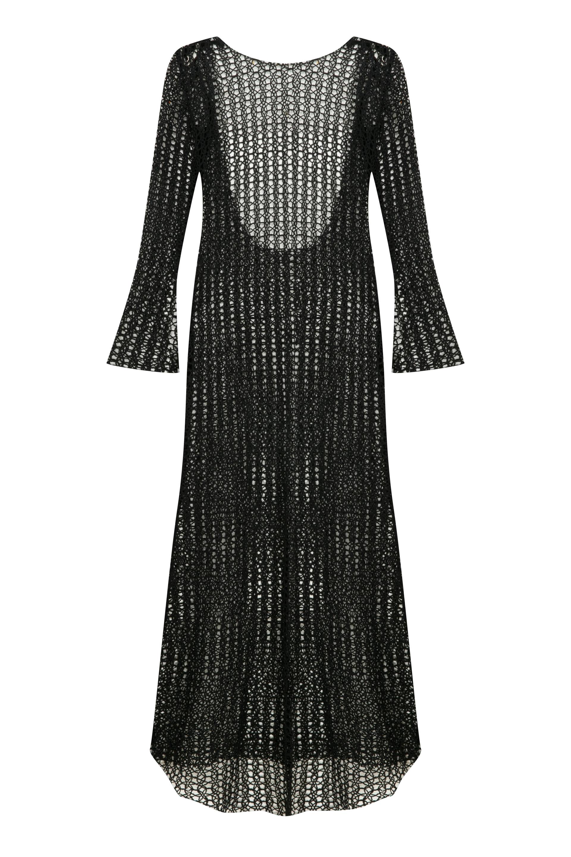 Riona Open-Back Crochet Long Dress in Black von Nazli Ceren