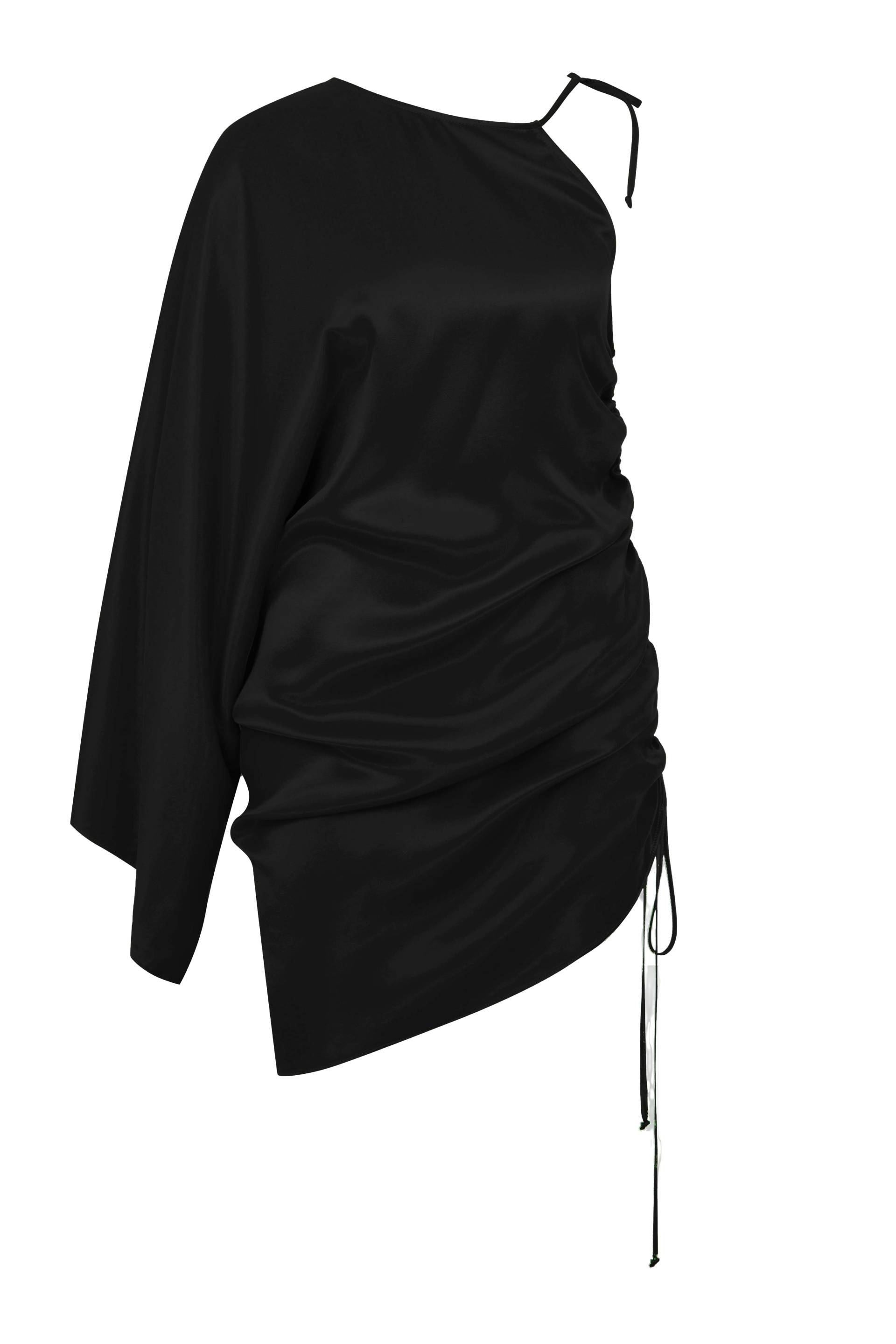 Rocha Asymmetric Mini Satin Dress in Black von Nazli Ceren