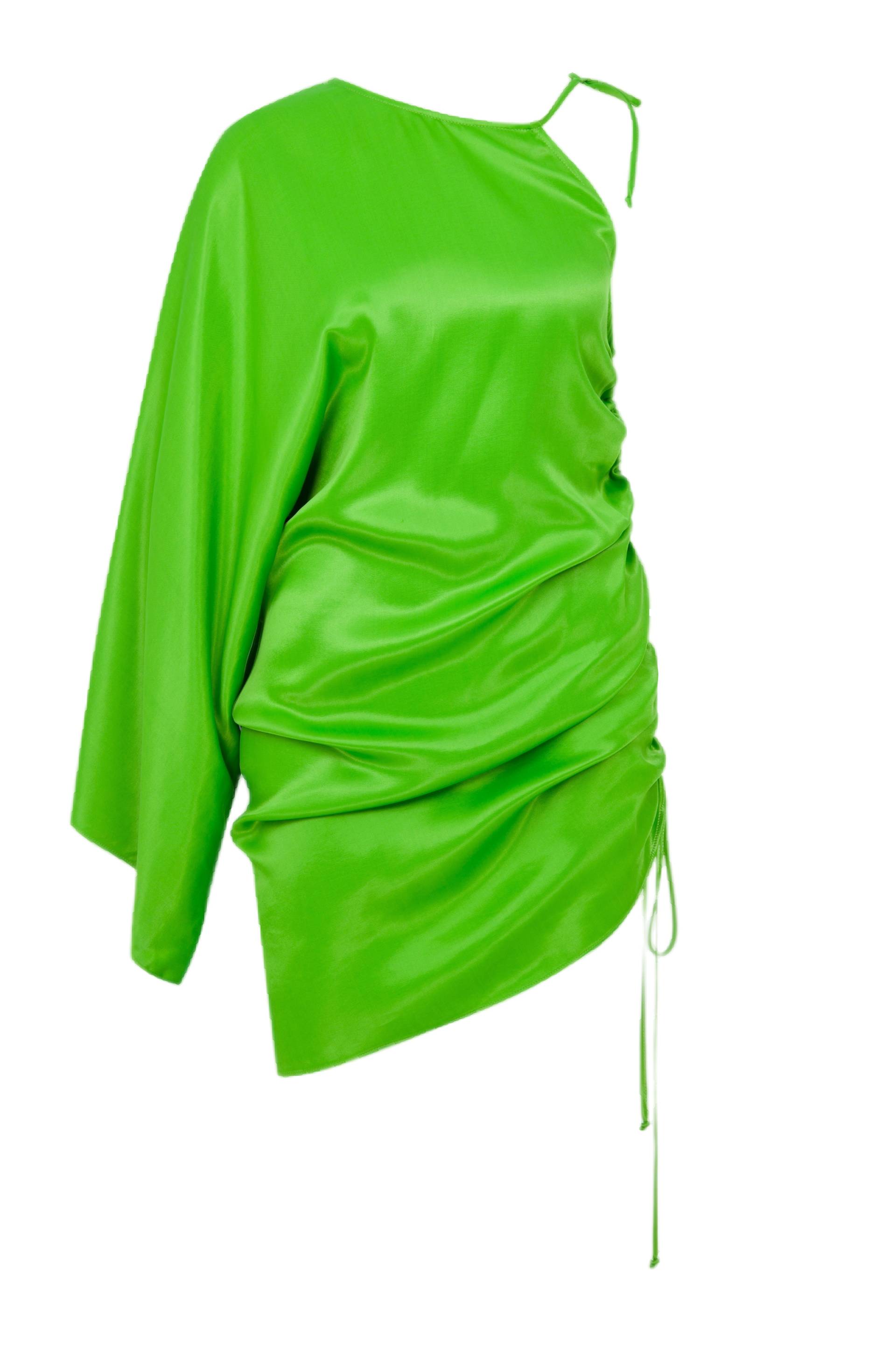 Rocha Asymmetric Mini Satin Dress in Jolly Green von Nazli Ceren