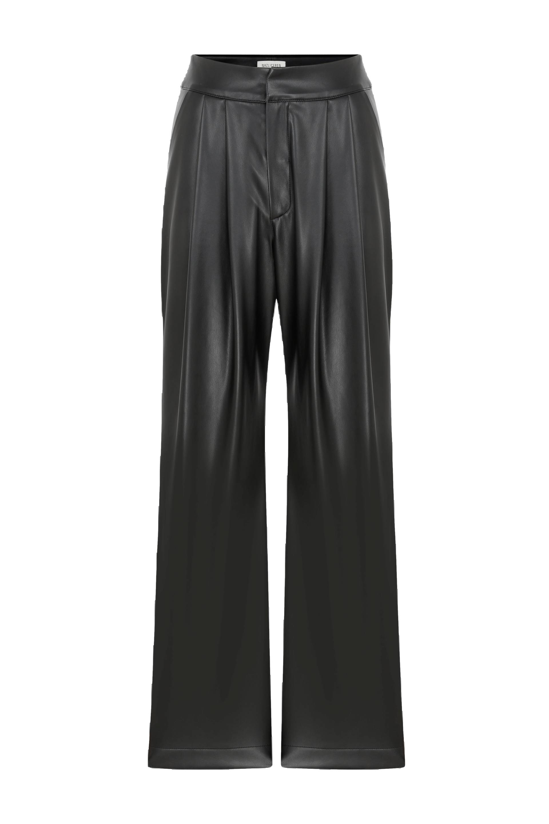 Tina Vegan Leather Trousers in Noire von Nazli Ceren