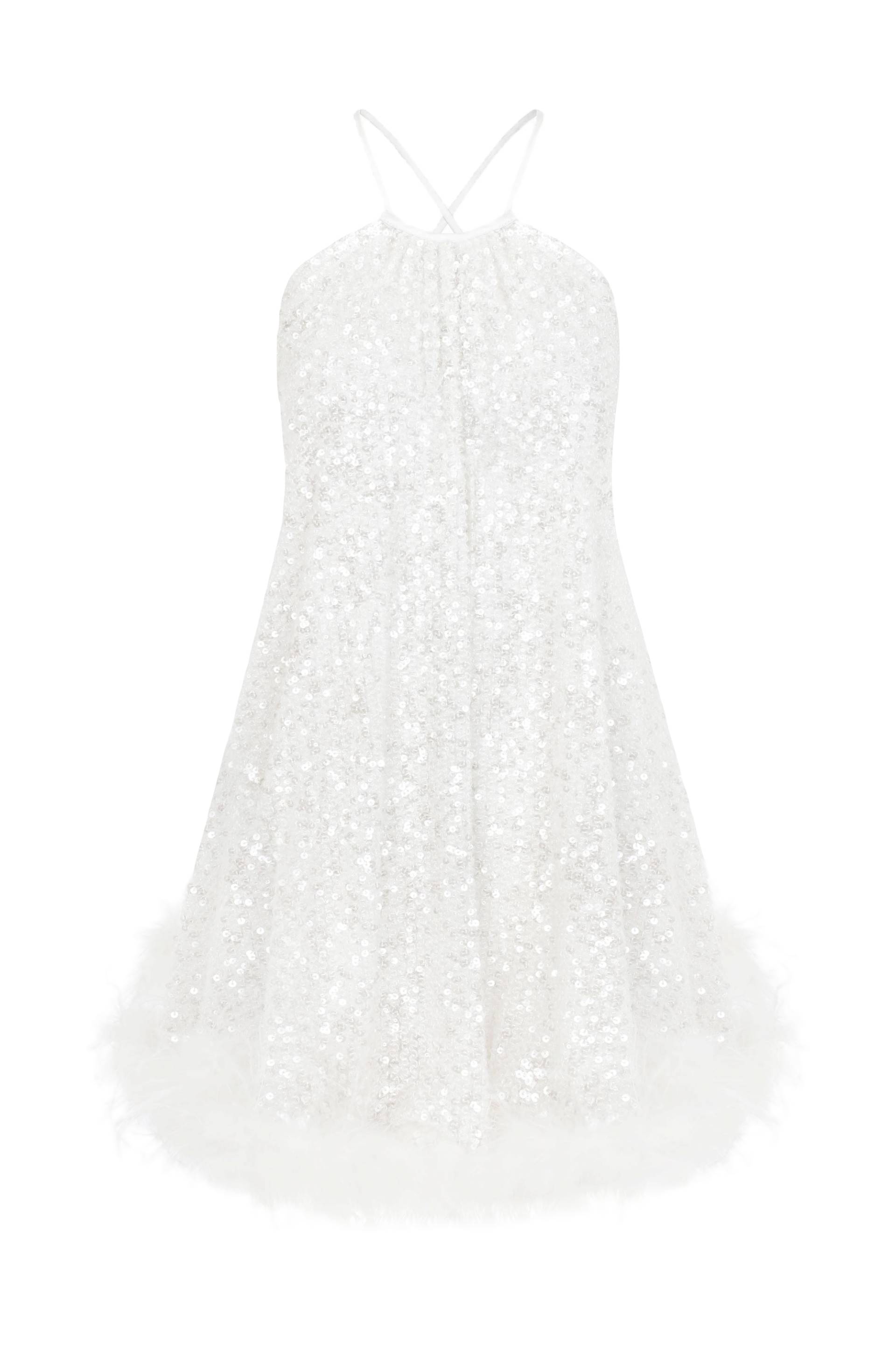 Yvonne Sequin Mini Dress in Crystal White von Nazli Ceren