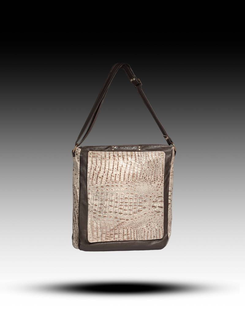 Alle Leder Braun Und Meer Grün Geprägte Krokodil Rindsleder Umhängetasche Businesstasche von NazneensPursenality