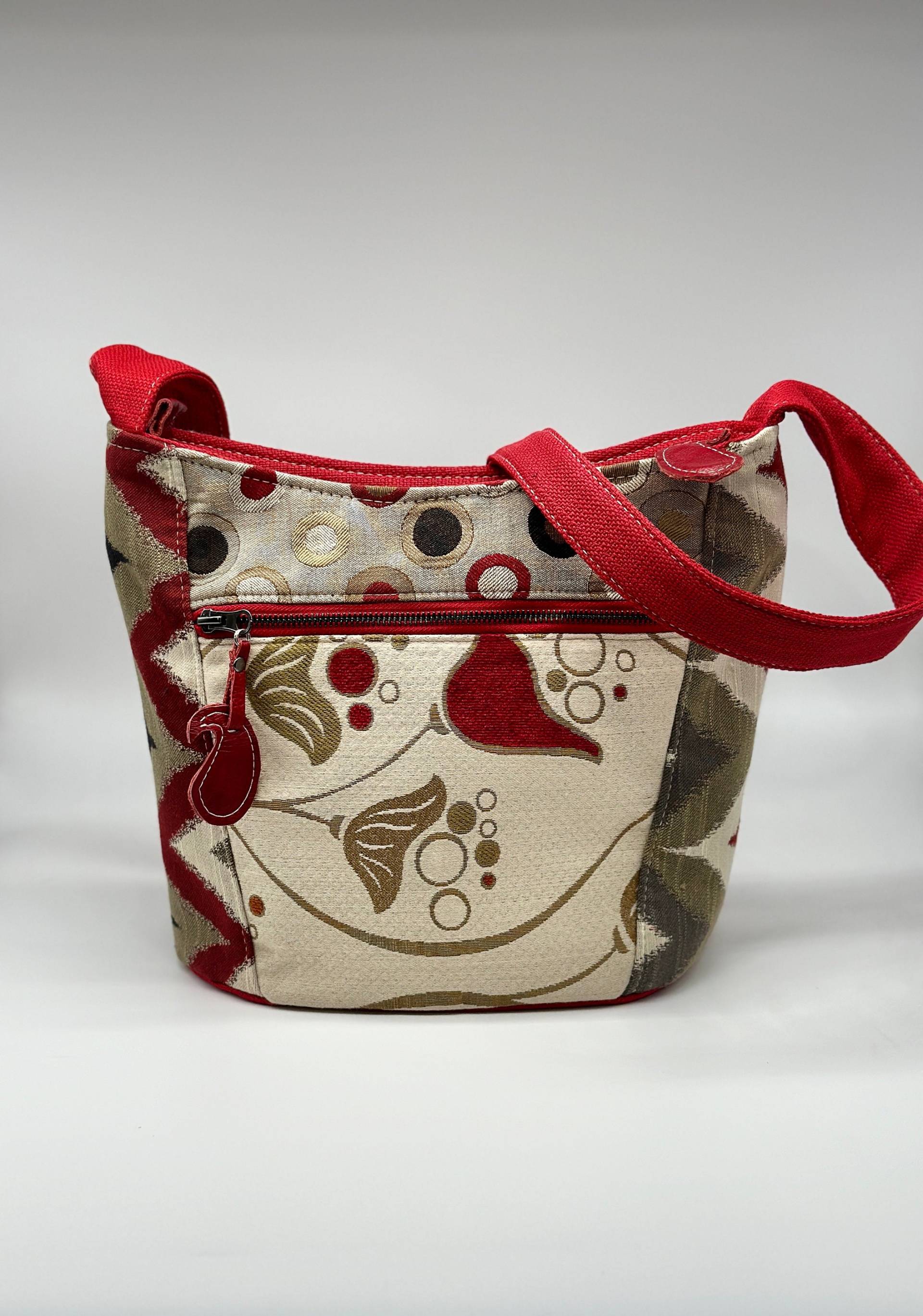 Schwarze Und Rote Bucket Messenger Geldbörse in Stoff Gobelin von NazneensPursenality