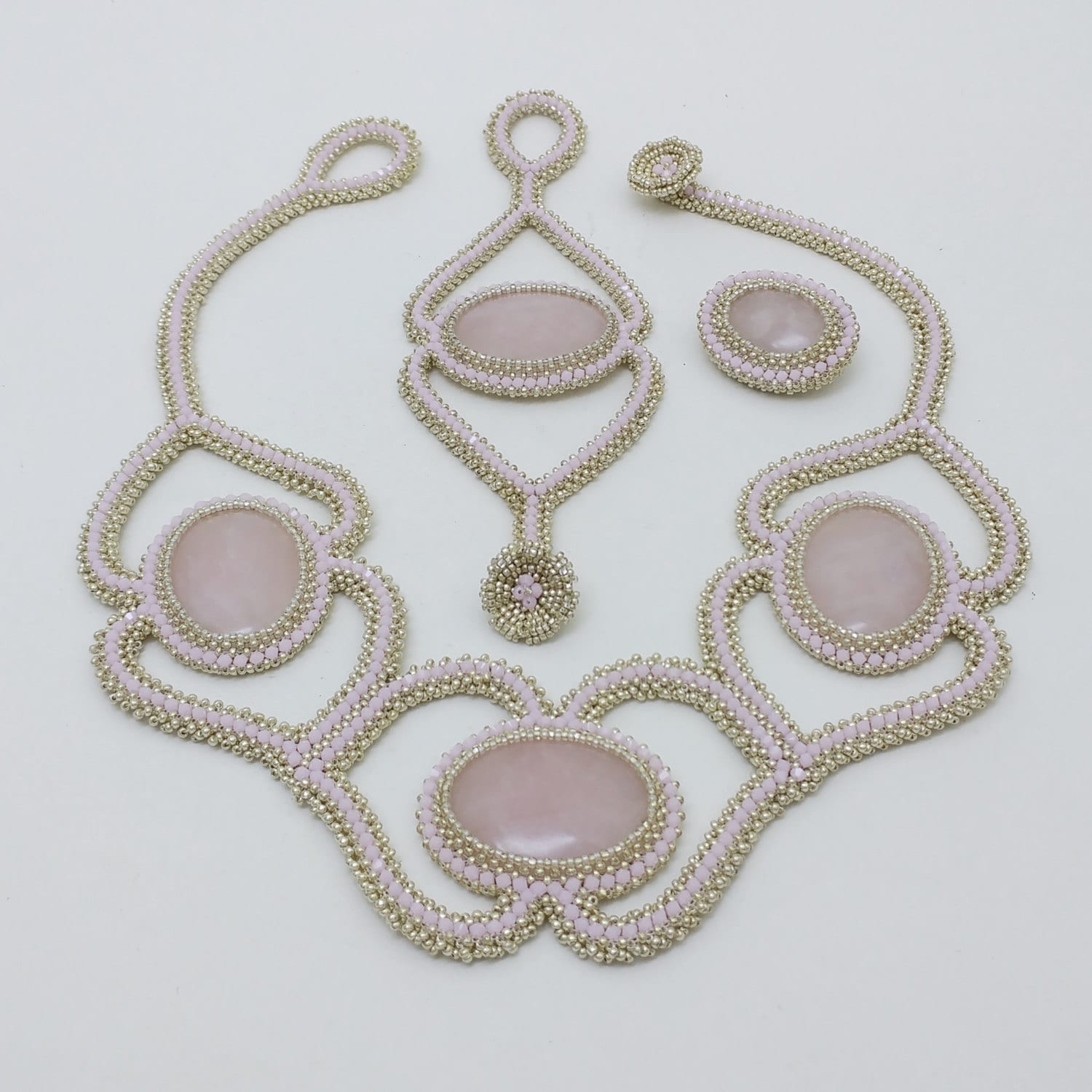 Natürliche Quarzstein Schmuck, Rosa Kristall Halskette, Braut Halskette Set Stein Schmuck Natürliche Quarzstein Schmuck, Rosa Kristall Halskette, Braut Halskette Set Stein Schmuck von NazoDesign