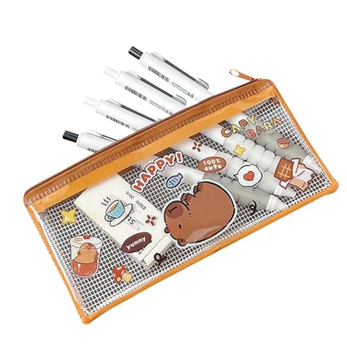 Nbbwwu Federmäppchen Capybara, Capybara Federmäppchen - Transparentes Federmäppchen mit Reißverschluss,Niedliche Stifthaltertasche, weit öffnender Stiftbeutel für Schulbedarf für Teenager-Mädchen von Nbbwwu