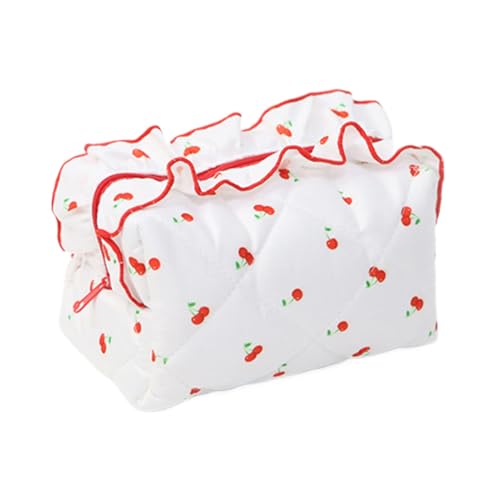 Nbbwwu Gesteppte Kosmetiktasche, Gesteppte Kosmetiktasche, Rüschen-Blumen-Make-up-Organizer, Tragbare Reise-Make-up-Tasche, ästhetischer Kosmetik-Organizer für Mädchen und Frauen von Nbbwwu