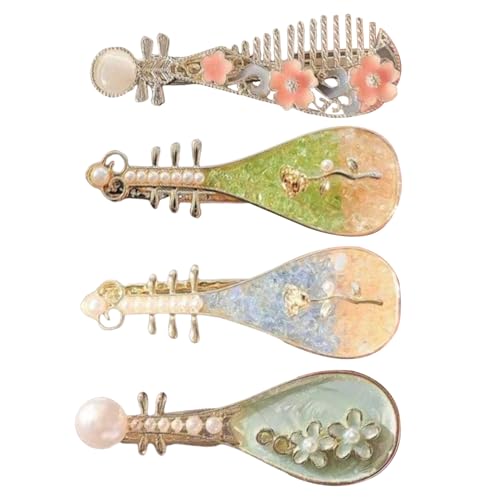 Nbbwwu Haarspangen für Frauen, Stringed Instrument Shaped Barrettes mit Perle, 4 Stück Trendy Elegant Zubehör für Frauen Mädchen Schule Hochzeit Festival Konzert von Nbbwwu