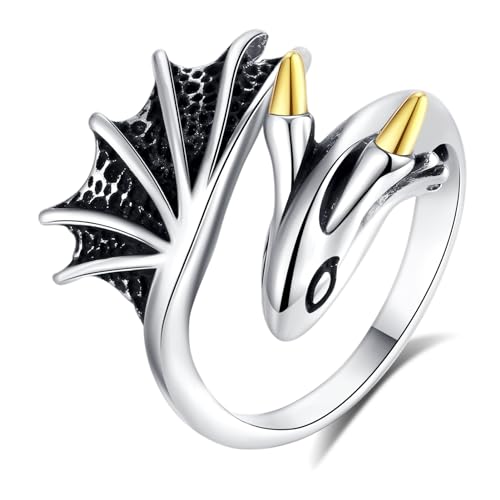 Nbsameng 925 Sterling Silber Frauen Ring, stapelbar Open End Ring, Größe einstellbar, Geschenk verpackt, Drache von Nbsameng