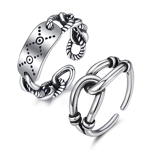 Nbsameng 925 Sterling Silber Ringe Set für Frauen Mädchen, stapelbare offene Ringe Größe einstellbar, Packung für Geschenk (Typ 7-Silber-2pcs) von Nbsameng