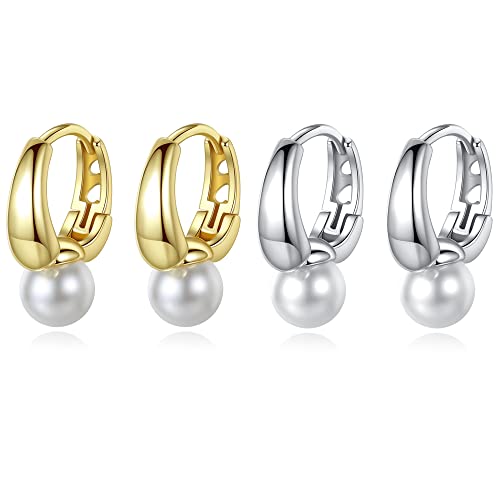 Nbsameng Damen Ohrringe in 925 Versilbert, 2 Paar-Silber/Gold,Perle Nbsameng Damen Ohrringe in 925 Versilbert, 2 Paar-Silber/Gold,Perle von Nbsameng