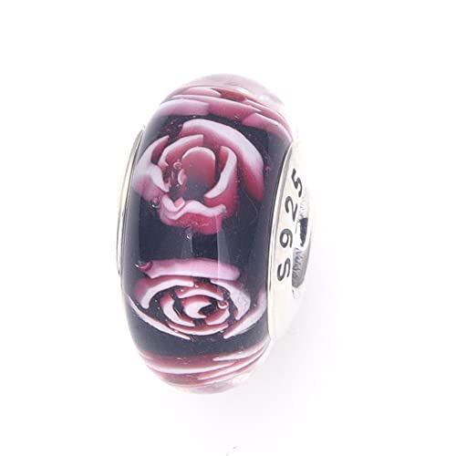 Nbsameng Glitzer Charme Blume Perlen aus Murano Glas Charms für Armbänder und Ketten für Damen, 925% Silber Anhänger,Rose von Nbsameng