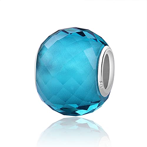 Nbsameng Glitzer Charme Perlen in Form einer Trommel aus Murano Glas Charms für Armbänder und Ketten für Damen, 928% Silber Anhänger,Blauer See von Nbsameng