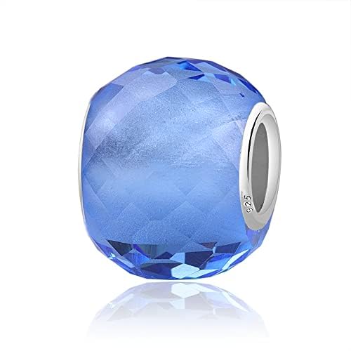 Nbsameng Glitzer Charme Perlen in Form einer Trommel aus Murano Glas Charms für Armbänder und Ketten für Damen, 926% Silber Anhänger,Blau von Nbsameng