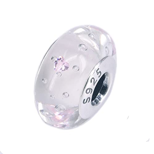 Nbsameng Glitzer-Charme aus Muranoglas, Charms für Armbänder und Ketten für Damen, 925% Silber Anhänger,Transparent lila von Nbsameng