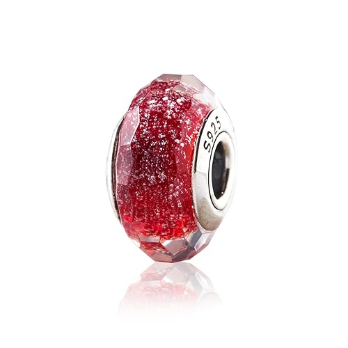 Nbsameng Muranoglas S925 Sterling Silber Anhänger für Pandora Armbänder und Halsketten, ein DIY Urlaub Schmuck Geschenk für Damen, Schneiden - Rote mit Weiße Flecken von Nbsameng