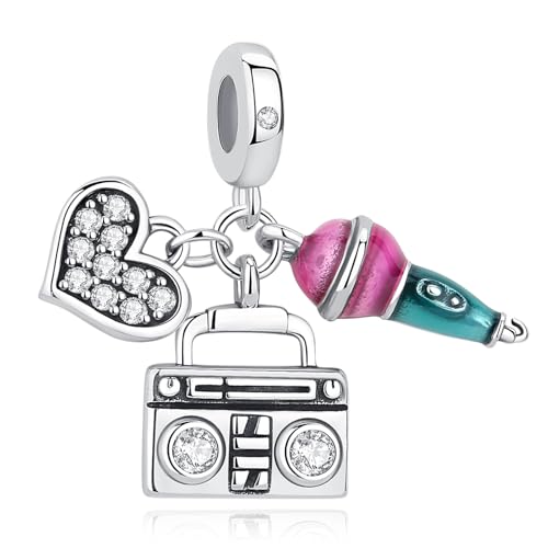 Nbsameng S925 Sterling Silber Anhänger für Pandora Armbänder und Halsketten, ein DIY Urlaub Schmuck Geschenk für Damen, Mikrofon & Rekorder von Nbsameng