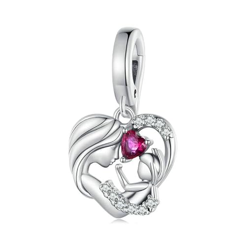 Nbsameng S925 Sterling Silver Pendant for Pandora Bracelets and Necklaces, Mother and Child Sterling Silver Red Zirconia Love Heart, DIY Holiday Jewellery Gift for Ladies Mothers, normal von Nbsameng
