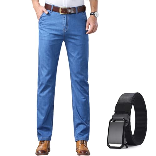 Leichte Sommerjeans Für Herren: Lockere Passform & Gerader Schnitt | Business- & Dad-Style Für Männer Mittleren Alters, Ältere Männer – Klassische Stretch-Jeans Mit Gerader Passform (Hellblau,36) von Nbzsmlkn
