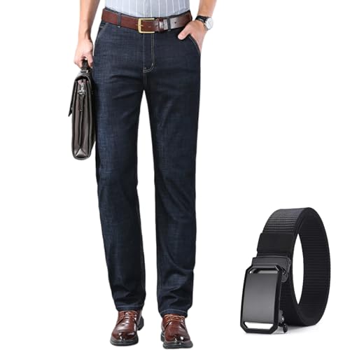 Leichte Sommerjeans Für Herren: Lockere Passform & Gerader Schnitt | Business- & Dad-Style Für Männer Mittleren Alters, Ältere Männer – Klassische Stretch-Jeans Mit Gerader Passform (Schwarz,35) von Nbzsmlkn
