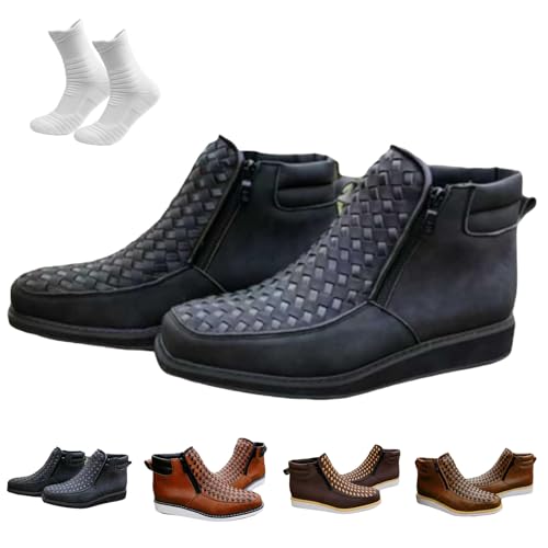 Nbzsmlkn Handgefertigte Western-Cowboystiefel, Orthopädische Herrenschuhe, Doppelreißverschluss, Handgewebte Lederstiefel Mit Quadratischer Zehenpartie (Schwarz,45) von Nbzsmlkn