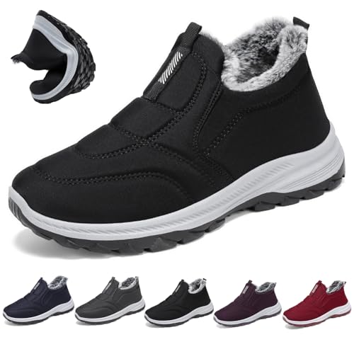 Nbzsmlkn Klody Winter-Orthopädische Schuhe,bequeme Orthopädische Schuhe Mit Fußgewölbeunterstützung,warme Winter-Schlupfschuhe Mit Fellfutter,lässige Wanderstiefel Für Damen Herren (Schwarz,38) von Nbzsmlkn