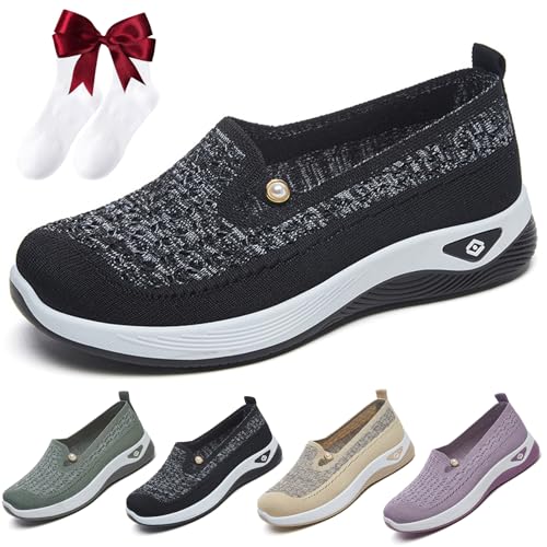 Nbzsmlkn Orthopädische Schuhe Für Damen, Atmungsaktive Diabetikerschuhe Mit Fußgewölbeunterstützung, Weiche Schaumstoffpolsterung, Bequem, rutschfest (Schwarz,40) von Nbzsmlkn