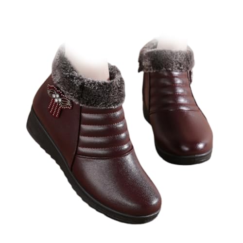 Verdickte, Warme Stiefeletten Für Damen, Warme, Wasserdichte, Rutschfeste Orthopädische Winterschuhe, Slip-on-Sneakers, Rutschfeste Stiefeletten Mit Seitlichem Reißverschluss (Rotbraun (b),numeric_39) von Nbzsmlkn
