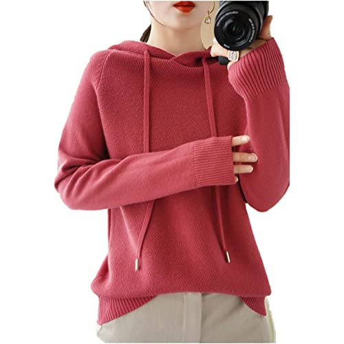 Nc Toys Damen Pullover Aus Schurwolle, Kapuzenpullover, Hemd Aus 100% Wolle, Verdickter Mesh Hoodie, Lockere Freizeit Im Freien (Color : Raspberry color, Size : XL) von Nc Toys