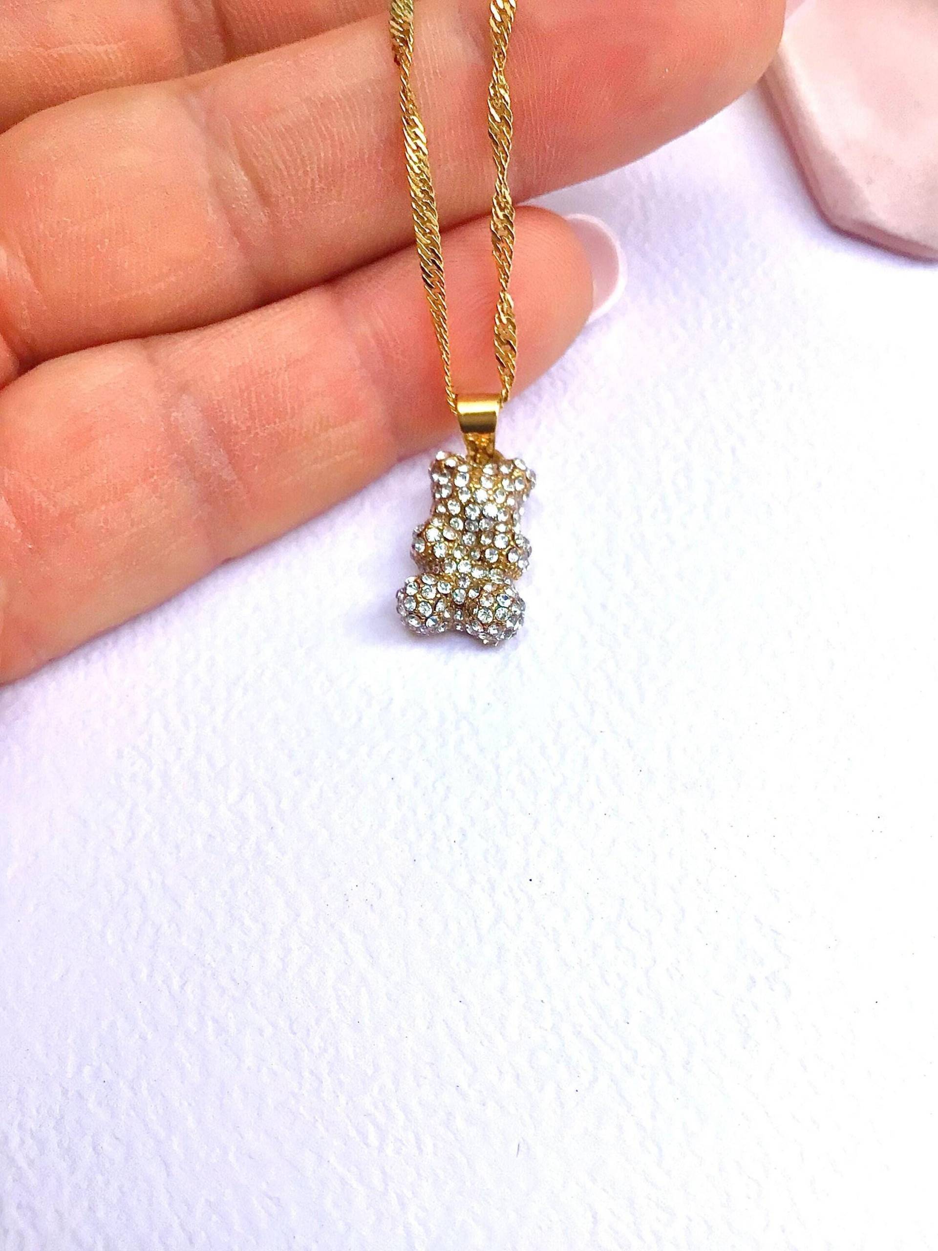 Goldene Edelstahl-Kette Damen Teddy Bear Anhänger Zirkonia | 14 Kt Vergoldet Hypoallergen Schmuck - Geschenkidee Frau von NeIvaSDesign