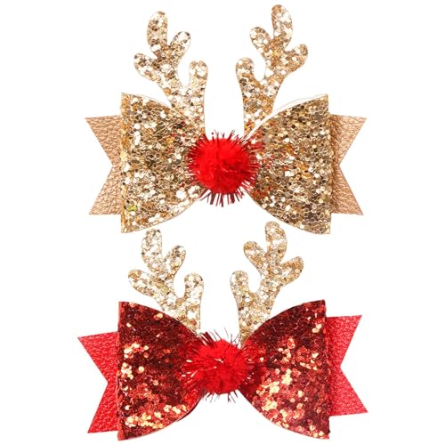 [1/2/4 STÜCK] Reindeer Antlers Weihnachts Haarschmuck, Rentier Deko Weihnachten Haarspangen Damen Kinder, Mädchen Hair Bow Christmas Hair Accessories, Weihnachtshaarschmuck Weihnachtsdeko von Neamou