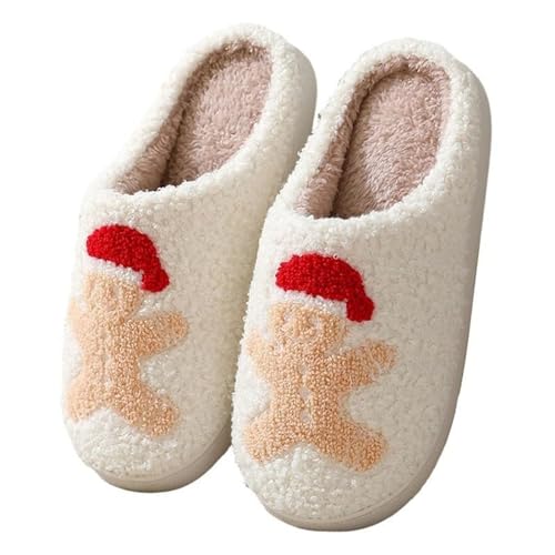 Lebkuchenmann Christmas Slippers Für Frauen, Womens Mens Lustige Schuhe, Damen Comfy Weihnachts Hausschuhe Kuschelig, Nette Plüsch Hausschuhe Neuheit Geschenke Für Kinder von Neamou