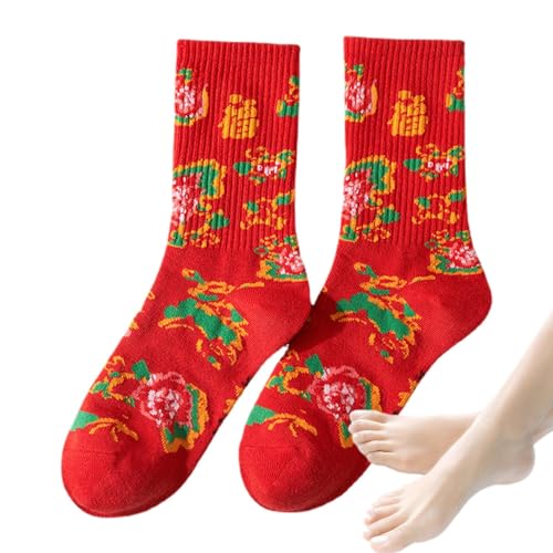 Rote Socken Chinesisches Neujahr, Neujahrssocken,Warme Lucky Socks Red Fu Mid Stocking | Frühlingsfest-Knöchelschutzsocken für lässiges Zuhause, Neujahr Neamou von Neamou