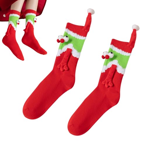 Weihnachtssocken in der Hand - Magnetische weihnachtliche 3D-Augen-Mittelrohrsocken - Lustige atmungsaktive Freundschafts-Hand-in-Hand-Socken, Paare, Freunde, Damen und Herren Neamou von Neamou