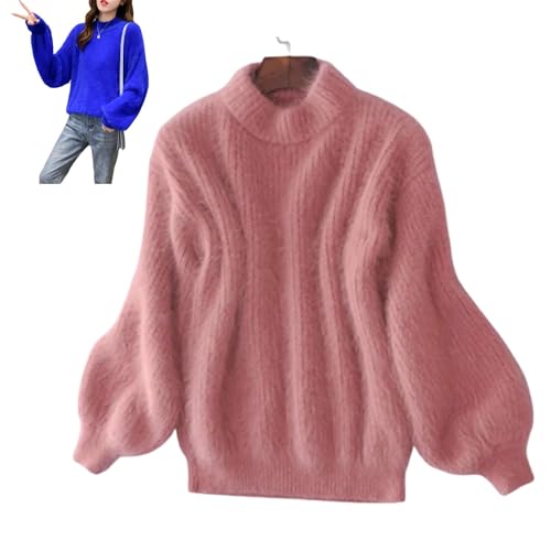Nearflying Damen Winter Kaschmir Melange Angora Pullover Warm Loose Pullover Einfarbig Rundhals Flauschiger Pullover, Rosa, Einheitsgröße von Nearflying