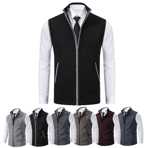 Nearflying Herren Fleece Weste Arbeit Täglich Freizeit Ärmellose Jacke Männer Weste Herren Reißverschluss Strick Stehkragen Weste, Schwarz , L von Nearflying