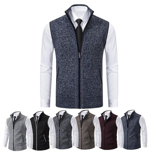 Nearflying Herren Fleece Weste Arbeit Täglich Freizeit Ärmellose Jacke Männer Weste Herren Reißverschluss Strick Stehkragen Weste, blau, XL von Nearflying