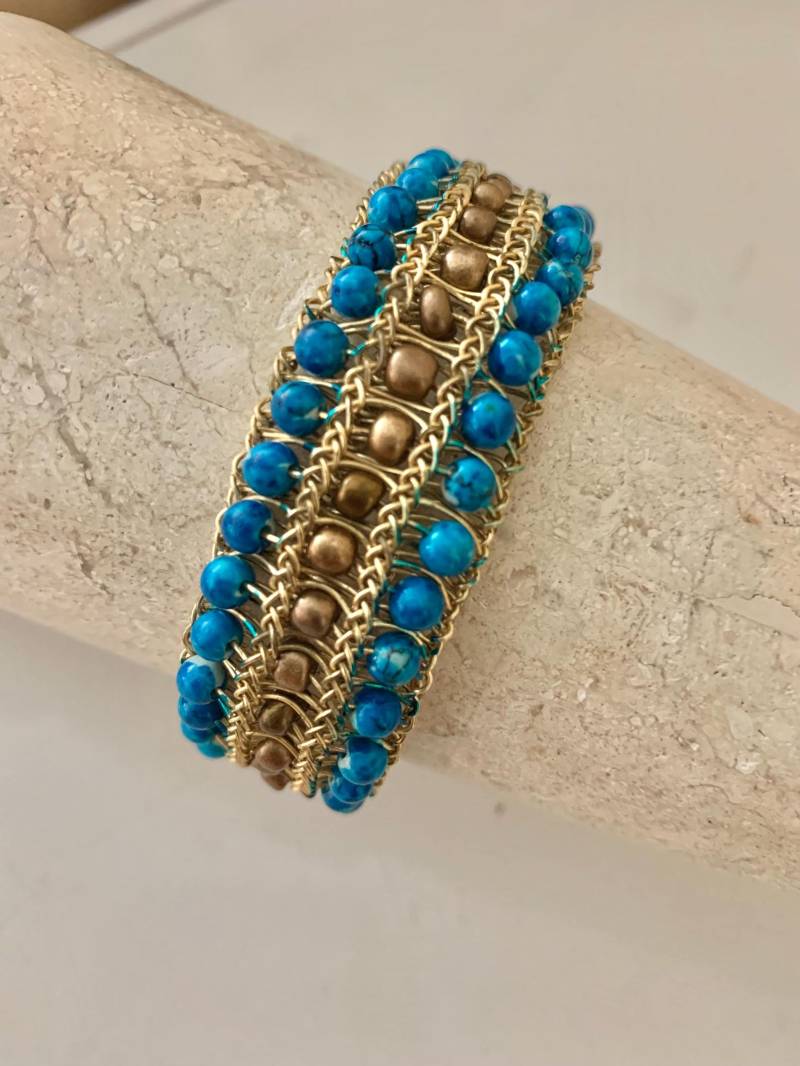 Wikinger, Flach, Blau Und Brauner Armreif von NeatVikingJewelry