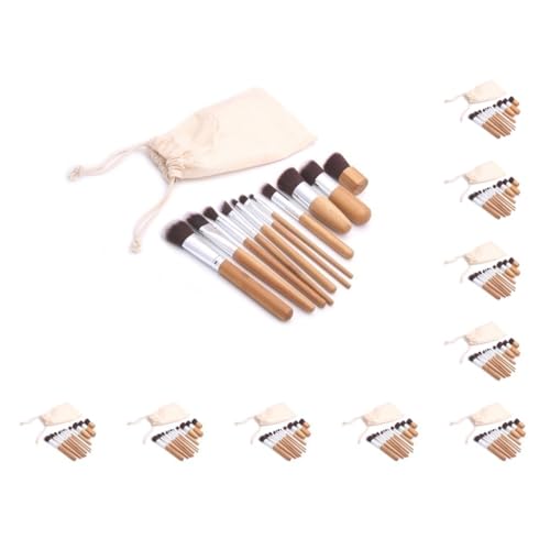 Make-up-Pinsel-Set, Kosmetik-Werkzeug, Damen, Bambus-Pinsel-Set, Aluminium-Griff, rostfrei, feine Verarbeitung, langlebiger Eyeliner, 10 Stück von NeaxgeandX