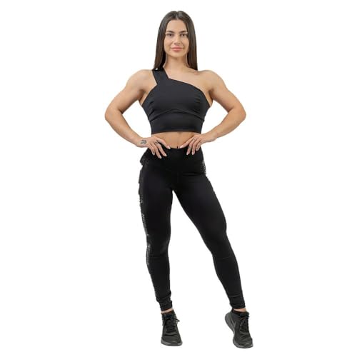 Nebbia Asymmetric Sport BH Bustier Damen Gepolstert, One Shoulder Top Sport BH Damen, Einschultrig Sport BH Damen Starker Halt, Sportunterwäsche für Damen Sport BH Schwarz Sport Oberteile Damen von Nebbia