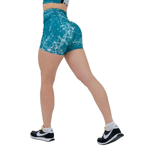 Nebbia Gym Shorts Damen, Scrunch Butt Effekt Sporthose Damen Kurz Radlerhose Damen, Grün Sport Shorts Damen Kurze Hose Damen Länge 5'' L von Nebbia